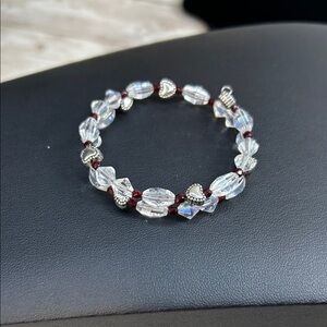 Clear Glass and Red Glass Beaded Memory Wire Bracelet